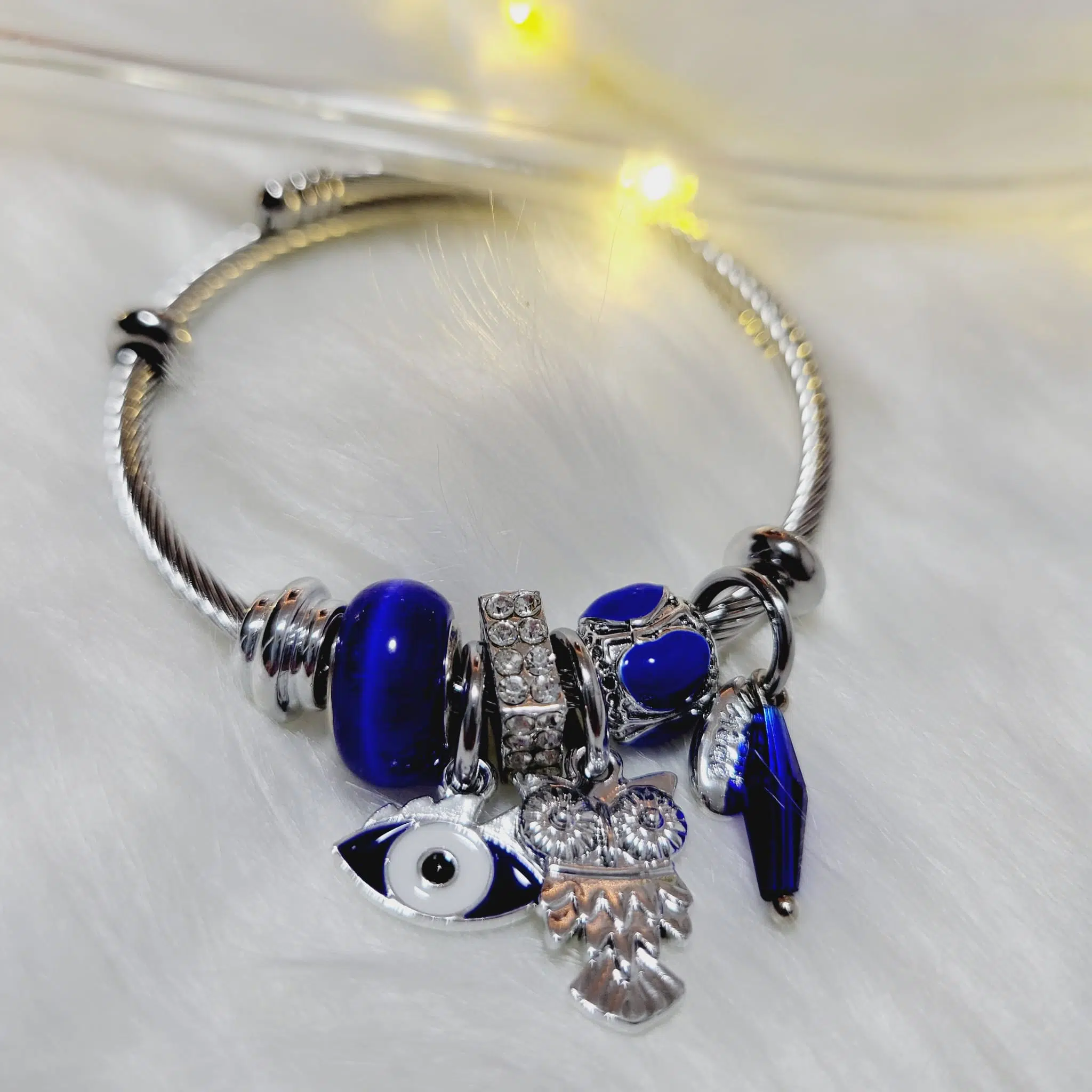 Royal Blue Evil Eye with Owl Bracelet