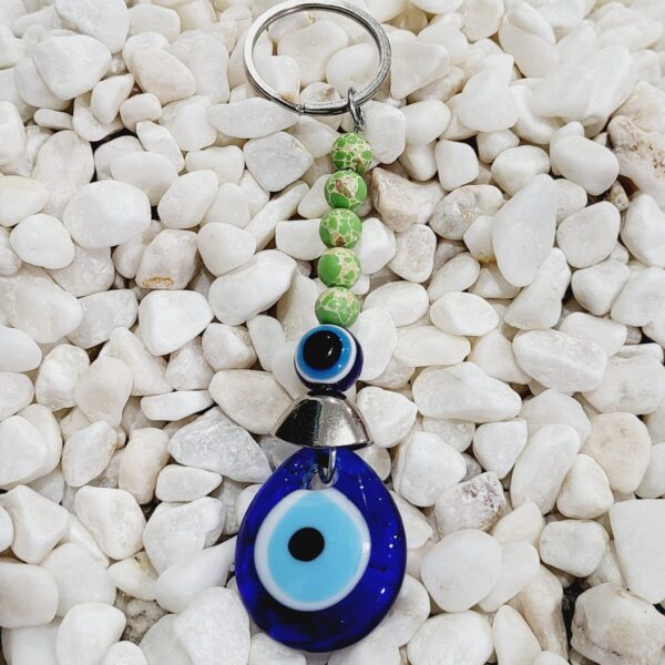 Green Agate Evil Eye Key Chain