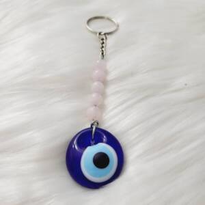 ROSE QUARTZ EVIL EYE KEY CHAIN