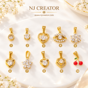 NJ-GP-003 |  24K Gold-Plated Mini Pendant Charms – Choose Your Design | Heart, Evil Eye, Flower, Solitaire & Cherry | Anti- Tarnish | Waterproof | Everyday wear | NJ_P111