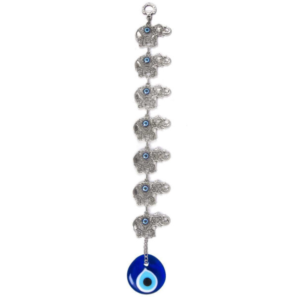 Evil Eye Hanging with Seven Elephant | Metal base | Turkish Evileye for Najar