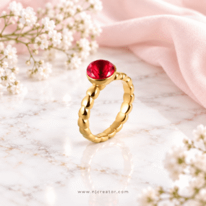 "R0040" 18K Gold Plated Ring with Red Stone – Elegant Everyday Fashion Jewelry