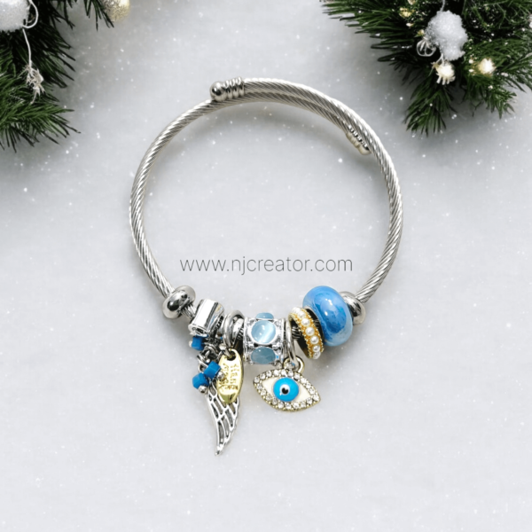 Feather Charm Evil Eye Bracelet