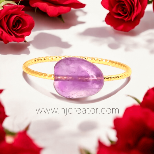 Amethyst Ring - Gemstone with 18k Gold plated