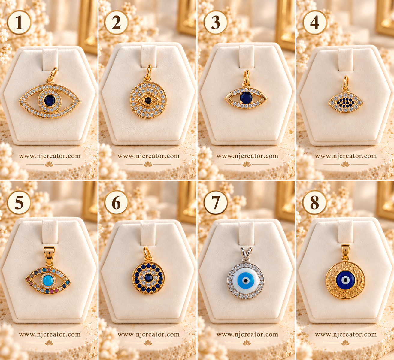 NJ-GP-001 | 18K Gold-Plated Evil Eye Pendants | Long lasting Quality with proper Care | Protection Charms | NJ Creator