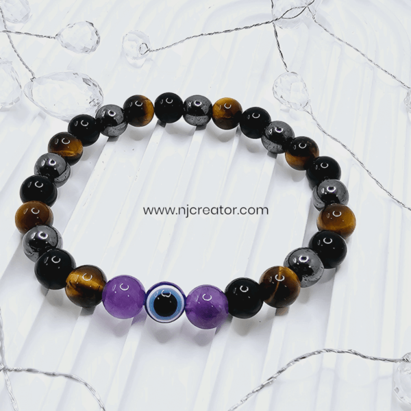 Evil Eye Bracelet G4 - Amethyst, Tiger Eye, Hematite & Black onyx