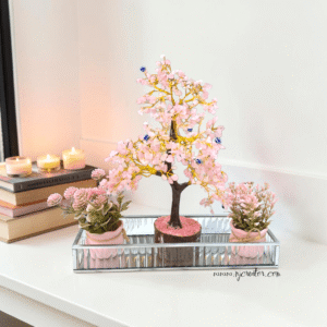 Rose Quartz Crystal Tree with Tray & Floral Pin Pots | Love & Healing Energy Decor | Heart Chakra Crystal Tree | Emotional Balance & Positive Energy Gift