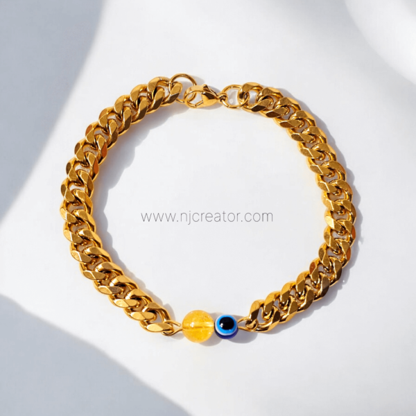 Men 18k Gold plated Evil Eye bracelet with Citrine (Financial abundance) stone