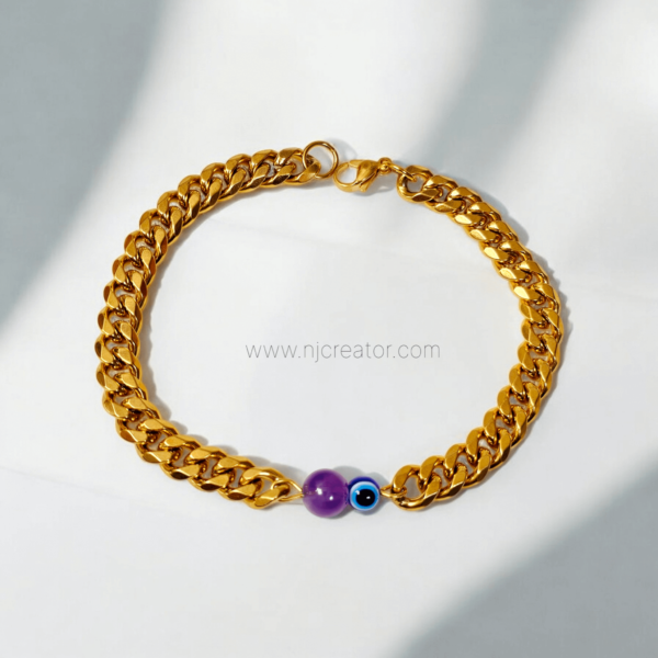 Men IK ONKAR 18k Gold plated Evil Eye bracelet With Amethyst stone  MG5