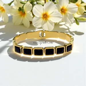 18K Gold Plated Black-Stone Bracelet – Elegant, Anti-Tarnish & Long-Lasting | Prodcut Code “B139”