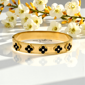 18K Gold Plated Black Clover Bangle Bracelet – Anti-Tarnish & Long-Lasting Product code "B1257"