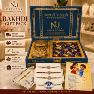 "Blue BOX for India" India Rakhdi Package with 1kg assorted dry fruits, 5 Rakhdi, Cadbury candies packet (Cup is optional) (Copy)
