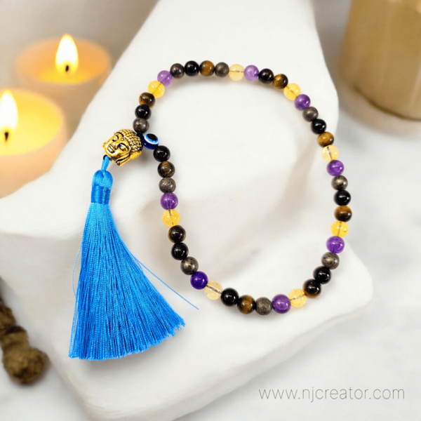 Evil Eye Mala M1  Car hanging - Amethyst, Tiger eye, Black Onyx, Citrine