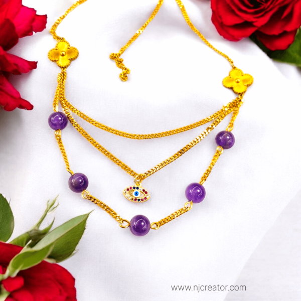 Amethyst layered 18k Gold Plated Necklace M1019 | Stress and anxiety Reliver Gemstone | Anti Tarnish | Vancleef Charms