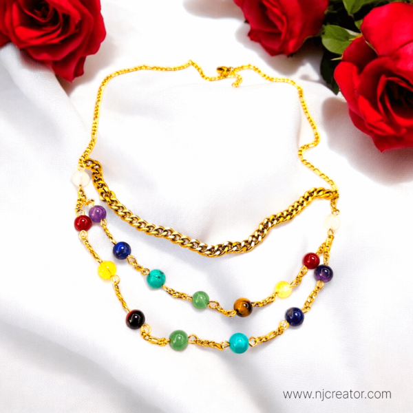 7 Chakra Layered 18K Gold Plated Gemstone Necklace M1029 | Anti Tarnish