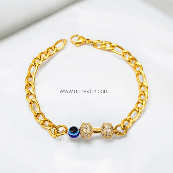 Men Dumbbell 18k Gold plated Evil Eye bracelet | NJ Creator