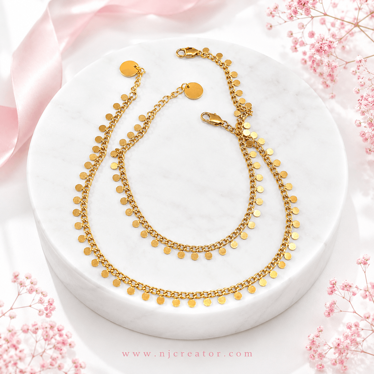 Anklet, Bracelet and Necklace | 18k Gold Plated | Anti- Tarnish | Everyday | Waterproof | NJCREATOR