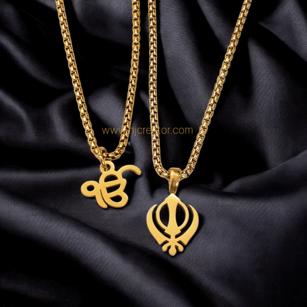 Ik Onkar and Khanda Necklace for Women and kids  | 18k Gold plated | Water - resistant