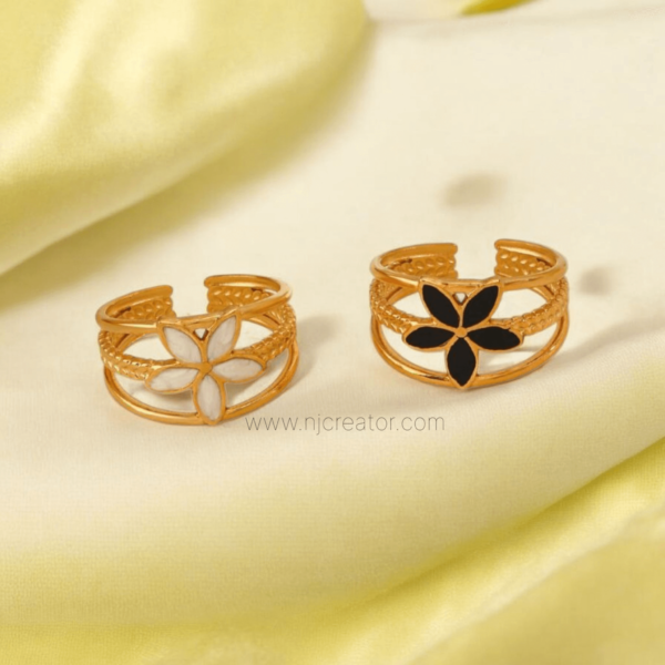 18K Gold Plated Rings | Adjustable | Anti-Tarnish |  Black and white