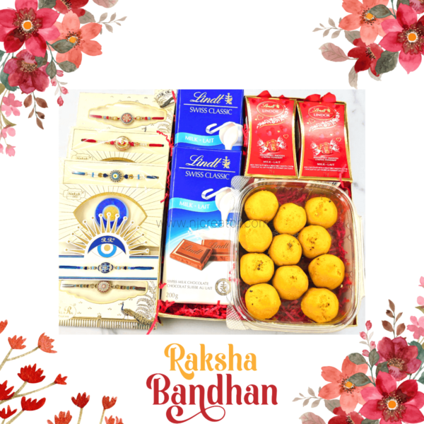 MEGA RAKHDI PACKAGE WORLDWIDE WITH INDIAN SWEETS, CHOCOLATES, 5 RAKHDIES  ( EXCEPT INDIA )