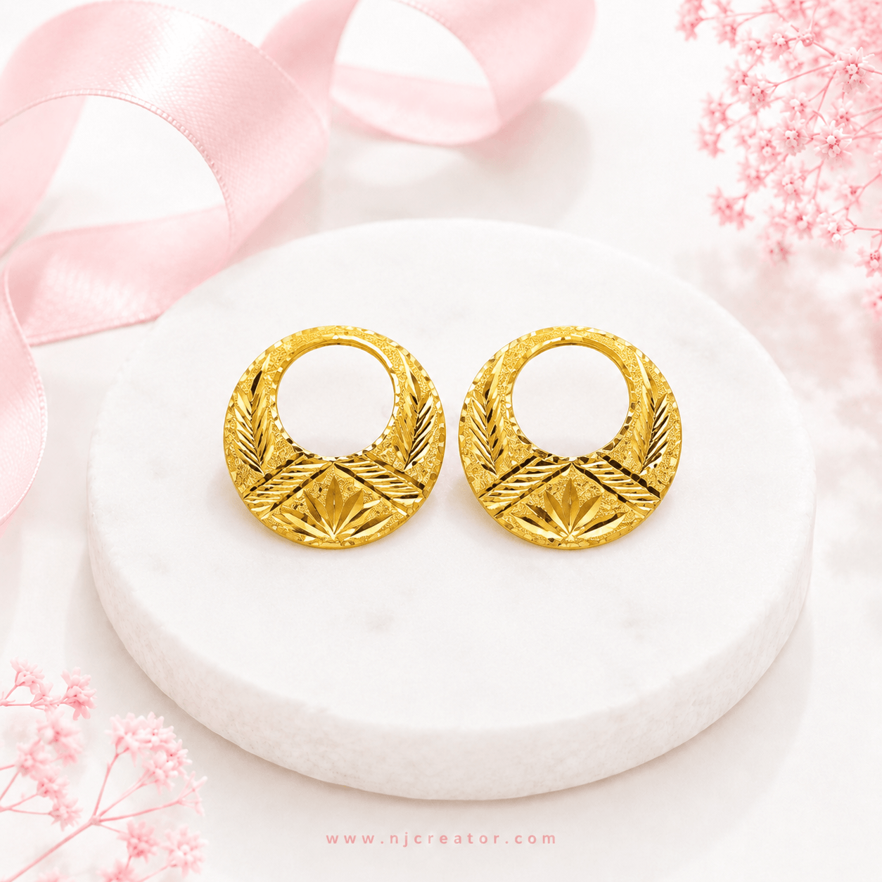 "NT01 "22K Gold Plated Natiya Earrings – Traditional Punjabi/Indian Round Earrings size 2.5cm - Two design in one - Image 2