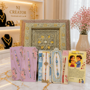"IND01" India Rakhdi Package ONLY | Premium Rakhi Collection Gift Box India Rakhdi Package with 1kg assorted dry fruits, 5 Rakhdi, Cadbury candies packet (Cup is optional)