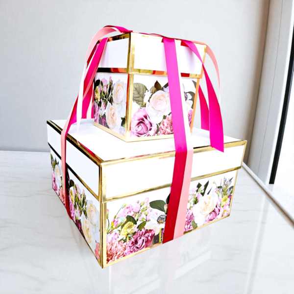 Deluxe Raksha Bandhan Gift Hamper – Floral Box with Chocolates, Dry Fruits, 2 Rakhdi & Message Card (Read detail in below)