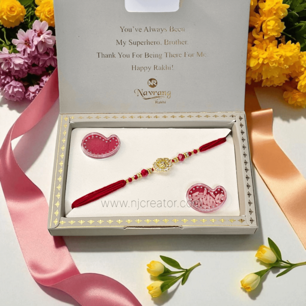 Royal Red Rakhi Gift Box – AD Collection with Roli Chawal