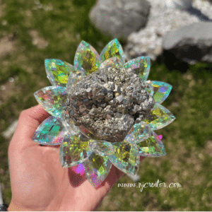 Pyrite Money Magnet Stone on Crystal Lotus Flower | Abundance, Wealth & Protection Decor