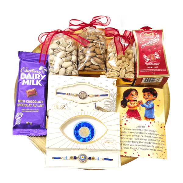 Deluxe Raksha Bandhan Gift Hamper – Floral Box with Chocolates, Dry Fruits, 2 Rakhdi & Message Card (Read detail in below) - Image 2