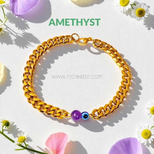 Men IK ONKAR 18k Gold plated Evil Eye bracelet With Amethyst stone  MG5