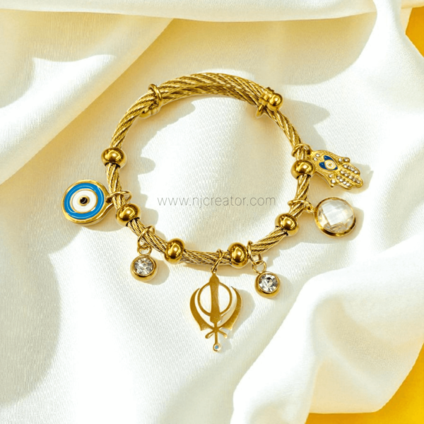 Evil Eye Bracelet D24 - 18k Gold Plated Bracelet with Khanda, Evil Eye and Hamsa hand Charm