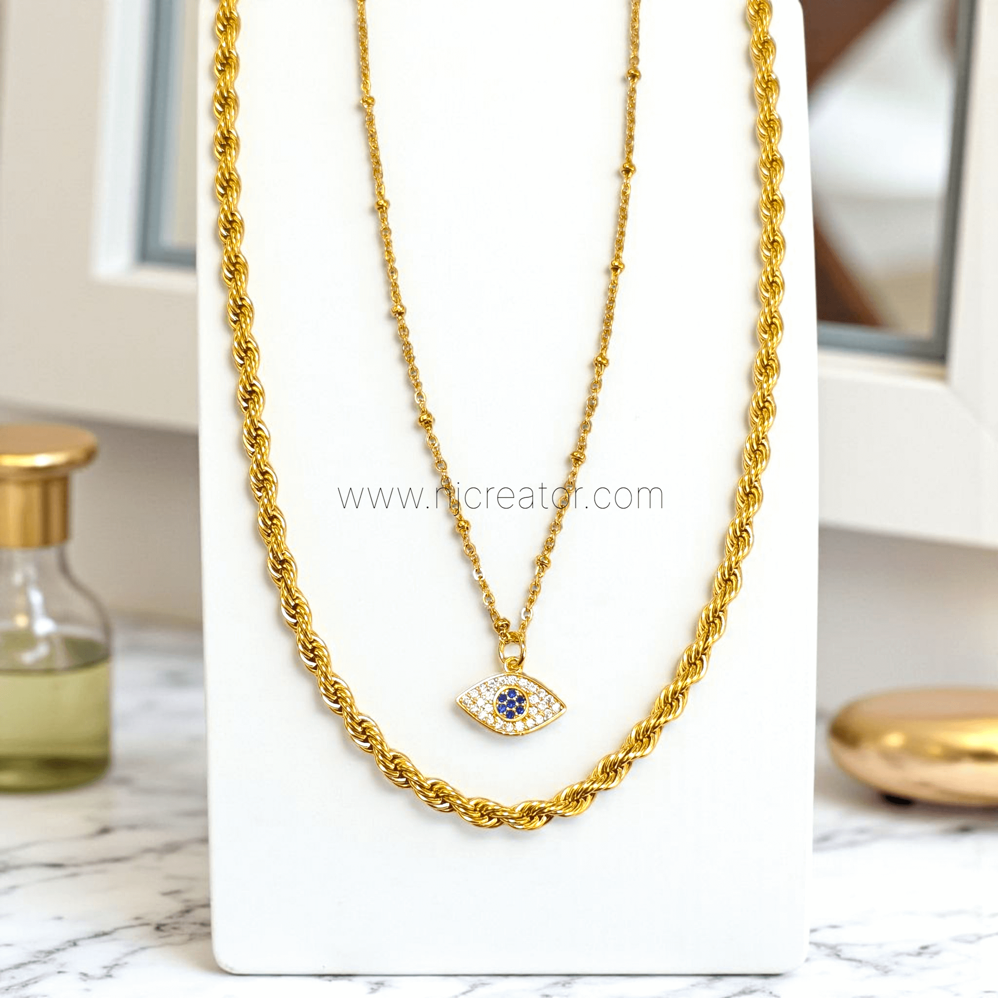 Evil Eye Necklace pared with Rope chain | 18K Gold Plated Necklace with Evil Eye | M1029 | Long Lasting Quality | Perfect Gift for your loved ones