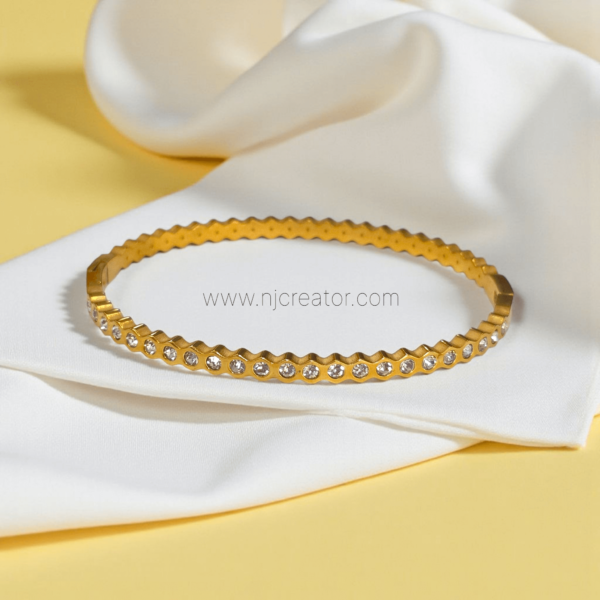 Gold-Plated Zigzag Bangle with Sparkling Zircon Lining | 18k Gold plated Bracelet D027 | | Tarnish free