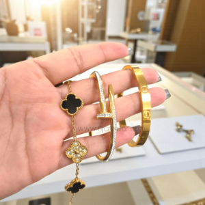 ✨ Luxury Designer Gold Plated Bracelet Set – Elegant Nail & Clover Design 18k Gold Plated | Anti-Tarnish V_C1144