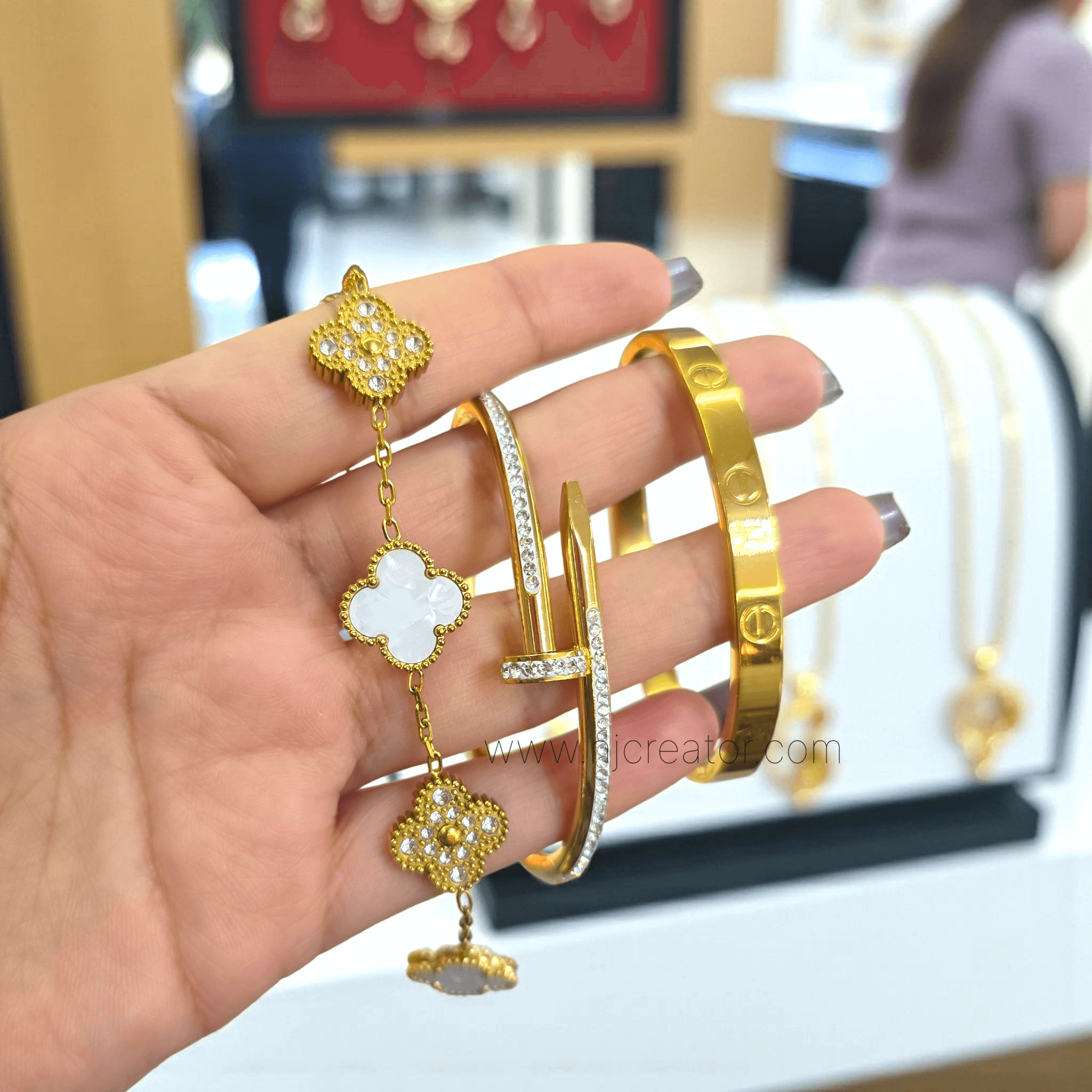 18k Gold Plated Bracelets Van Cleef, Cartier Inspired and Nail bracelet with stone | Anti Tarnish V_C1140