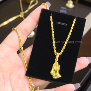 Folding Hand Pendent with Rope chain 18k Gold Plated | Water-resistance | Code - FLD131
