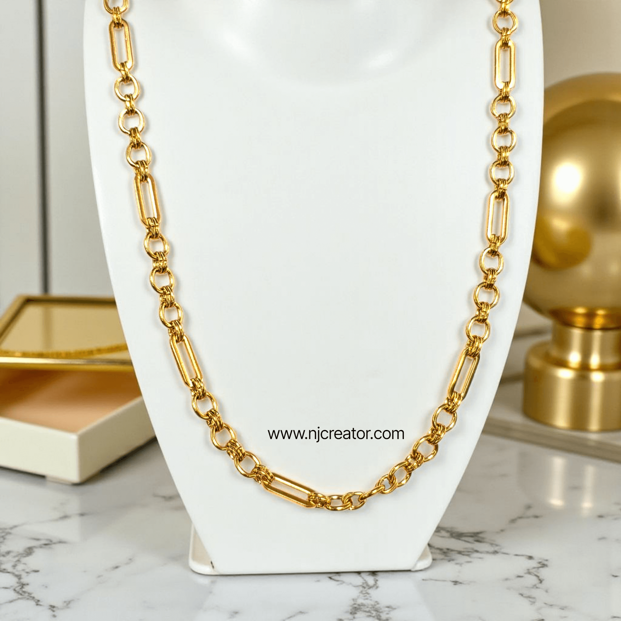 22K Gold Plated | Dual Link Gold Chain Necklace – Modern & Elegant Design | Anti Tarnish CH0006 - Image 2
