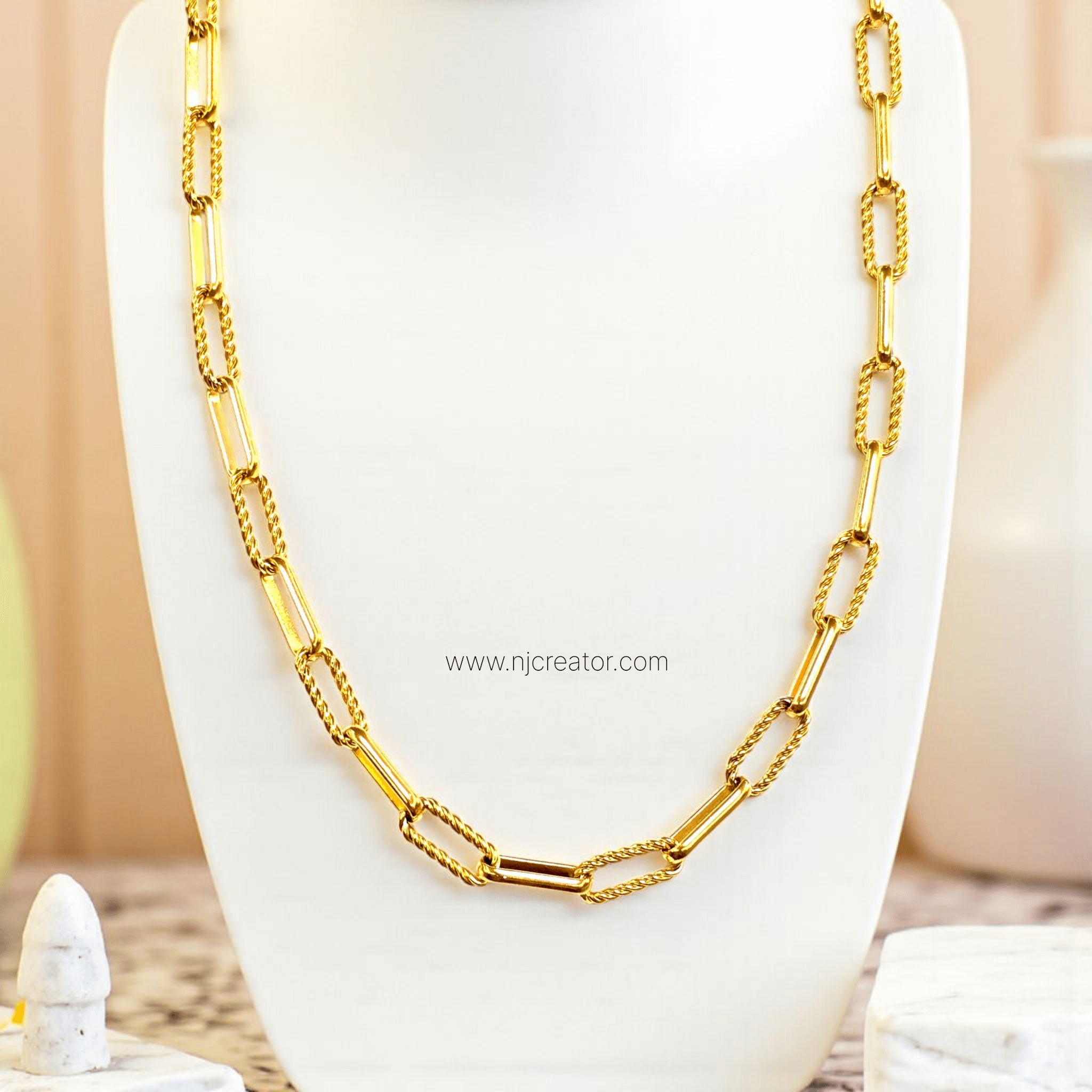 Twisted Rectangle Link Gold Chain Necklace 22k Gold Plated | Water-resistance | Product Code :- CH1203