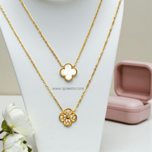 18K Premium Gold plated | Two in One - Inspired from Van Cleef Necklace | One necklace but two sides one white and other Gold with Rhinestone