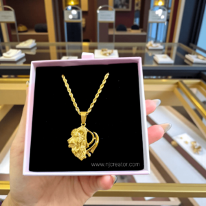 Lion and Khanda Necklace | 18k Gold Plated | Elegant Gold Rope Chain 2.5MM | Thick & Heavy | Water-resistance | Product code:- NCK251