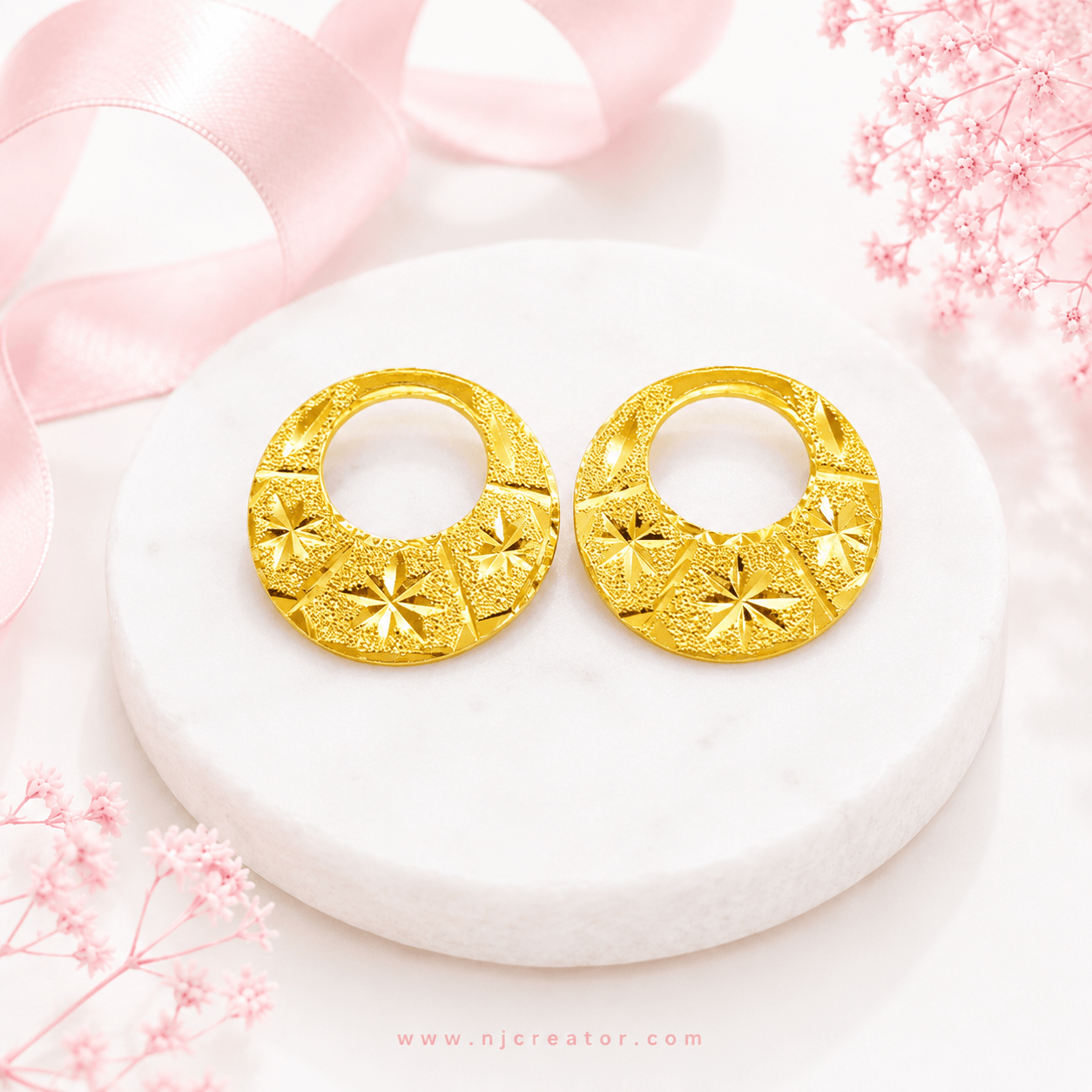"NT01 "22K Gold Plated Natiya Earrings – Traditional Punjabi/Indian Round Earrings size 2.5cm - Two design in one