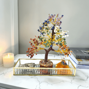 7 Chakra tree, Citrine Pyramid and Pyrite Stone, together brings peace, balance, and Abundance/prosperity, Money Magnet, Business stone, Growth, opportunities, manifestation | with TRAY