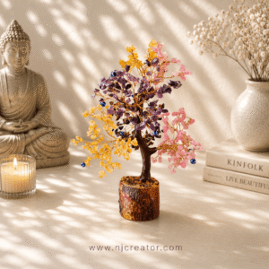Mix Crystal Tree with Rose Quartz, Amethyst, Tiger Eye, Citrine & Evil Eye – 500 Stones Handmade Tree | NJCREATOR