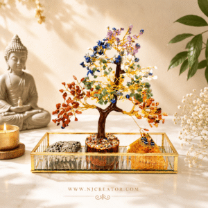 7 Chakra tree, Citrine Pyramid and Pyrite Stone, together brings peace, balance, and Abundance/prosperity, Money Magnet, Business stone, Growth, opportunities, manifestation | with TRAY