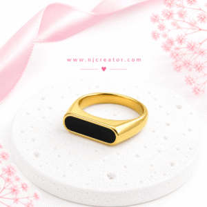 "R0015" 18k Gold Plated | Minimalist Black Gold Signet Ring Long Lasting Quality