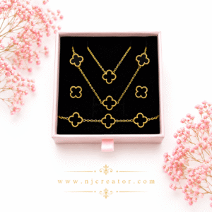 V_C406 | 18k Gold plated Clover Set | One Bracelet, Two Necklace and Earnings  | Anti Tarnish
