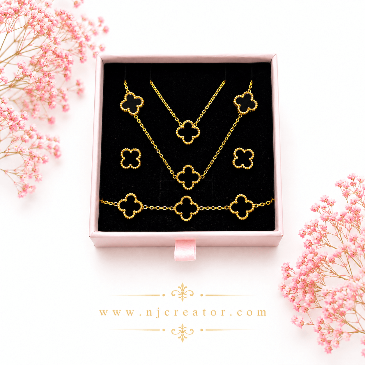 V_C406 | 18k Gold plated Clover Set | One Bracelet, Two Necklace and Earnings | Anti Tarnish