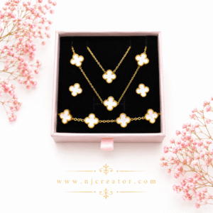 V_C407 | 18k Gold plated Clover Set | One Bracelet, Two Necklace and Earnings  | Anti Tarnish and Durable