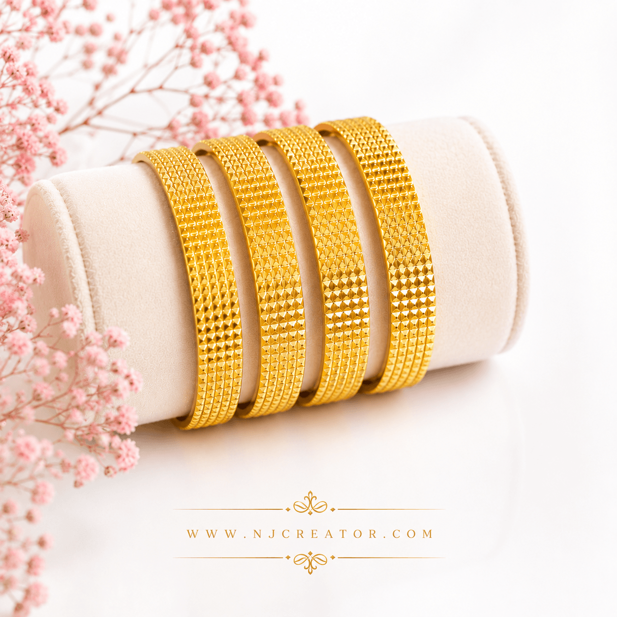 B205 | 24k Gold Plated Indian style Bangles | Set of four | (2.4 as per Indian Jewelers ) only one Size 2.3inch inside Diameter